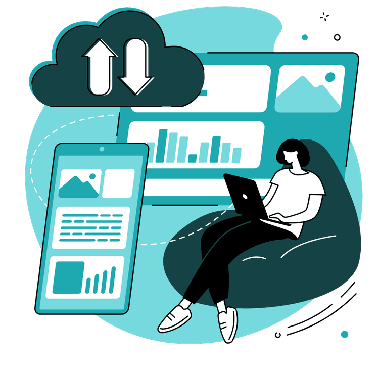 Professional on laptop, showcasing Mapapa Solutions' data migration, cloud solutions, & DevOps in South Africa. Symbolizes seamless cloud data transfer for business efficiency.