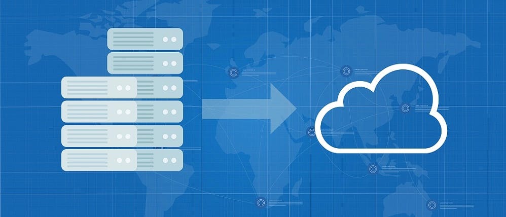 Data servers transform into cloud, symbolizing Mapapa's Cloud Computing and Data Migration services